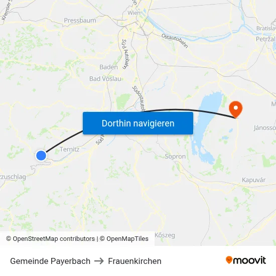 Gemeinde Payerbach to Frauenkirchen map