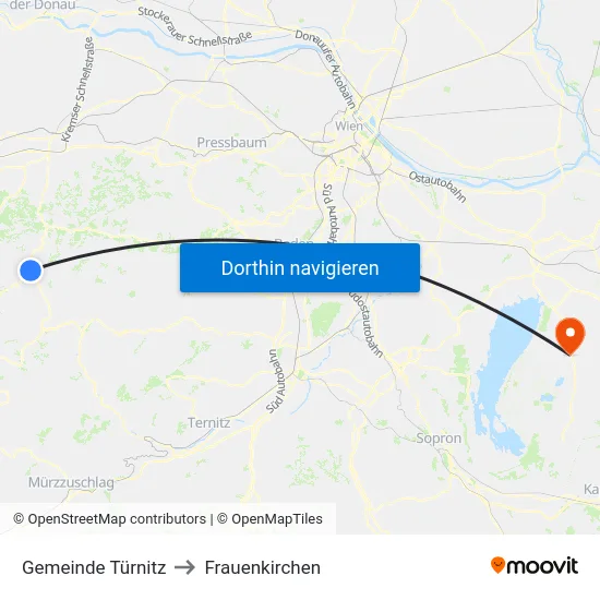Gemeinde Türnitz to Frauenkirchen map