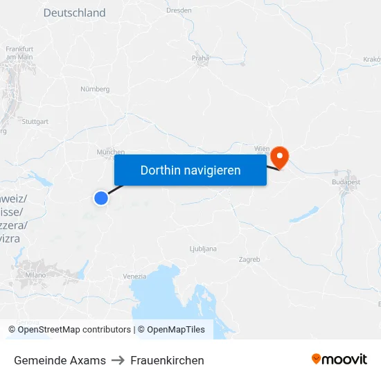 Gemeinde Axams to Frauenkirchen map