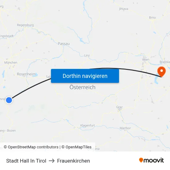 Stadt Hall In Tirol to Frauenkirchen map