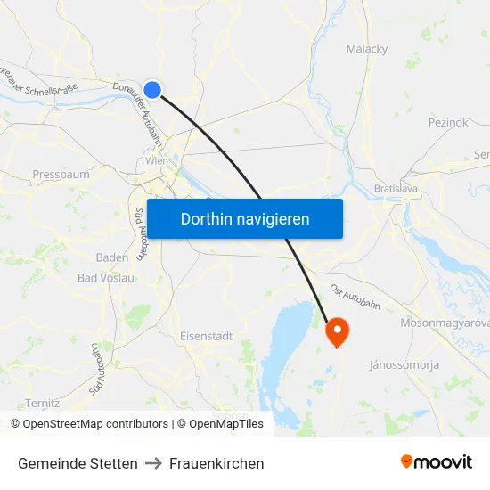 Gemeinde Stetten to Frauenkirchen map