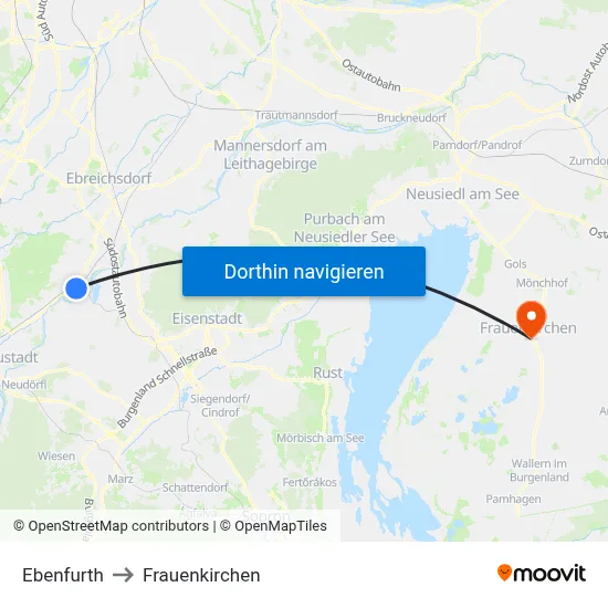 Ebenfurth to Frauenkirchen map