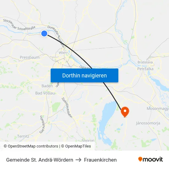 Gemeinde St. Andrä-Wördern to Frauenkirchen map