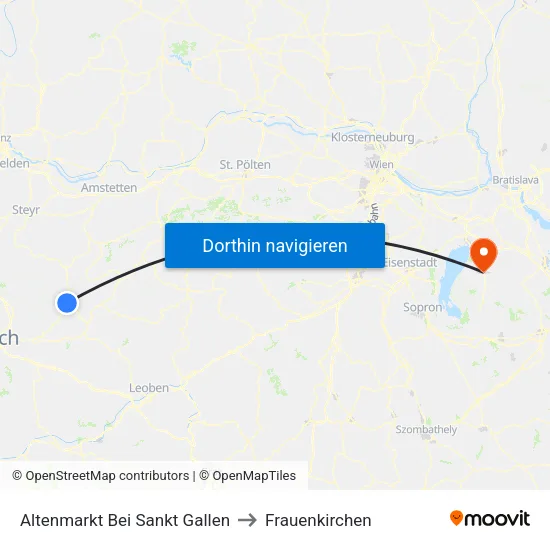 Altenmarkt Bei Sankt Gallen to Frauenkirchen map