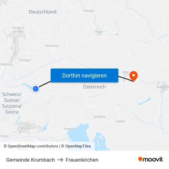 Gemeinde Krumbach to Frauenkirchen map