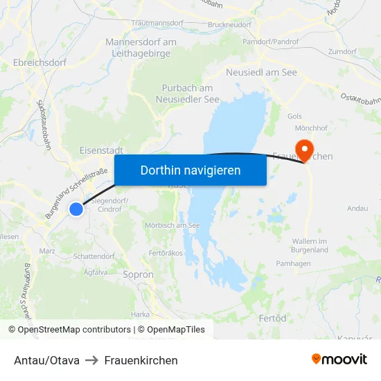 Antau/Otava to Frauenkirchen map