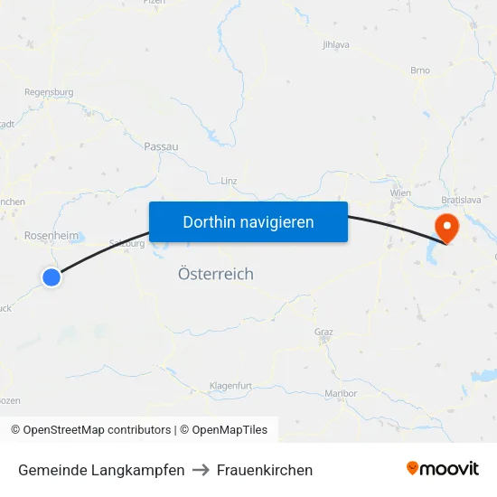Gemeinde Langkampfen to Frauenkirchen map