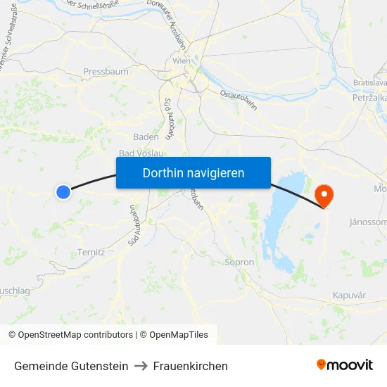 Gemeinde Gutenstein to Frauenkirchen map