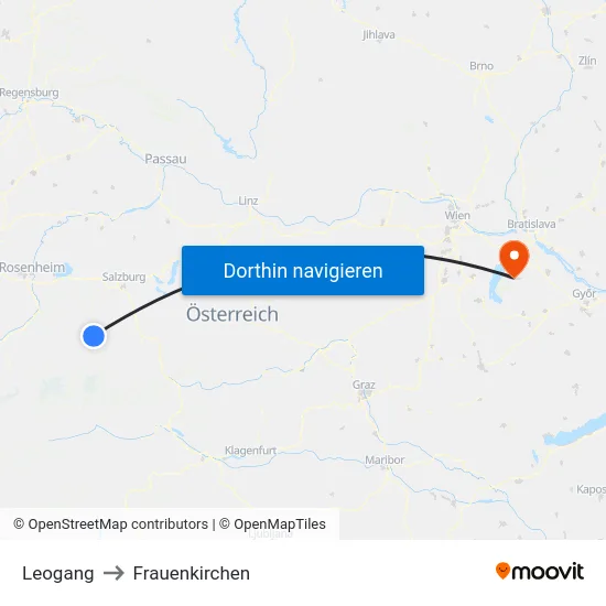Leogang to Frauenkirchen map