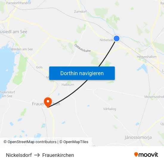 Nickelsdorf to Frauenkirchen map