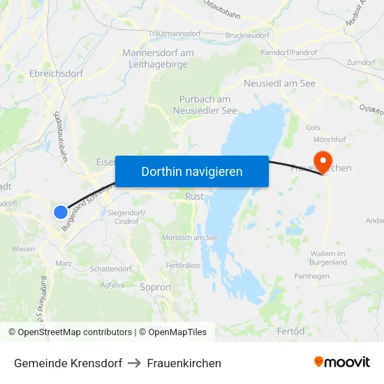 Gemeinde Krensdorf to Frauenkirchen map