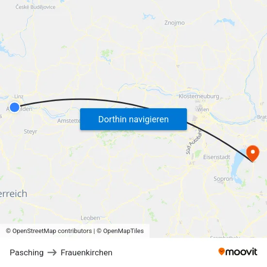 Pasching to Frauenkirchen map