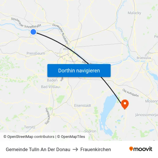 Gemeinde Tulln An Der Donau to Frauenkirchen map