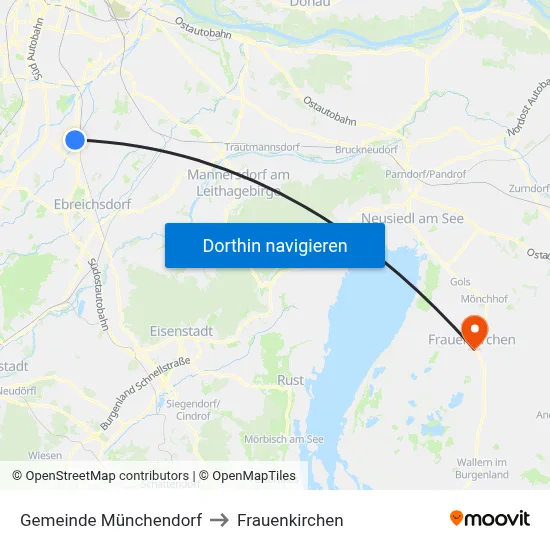 Gemeinde Münchendorf to Frauenkirchen map