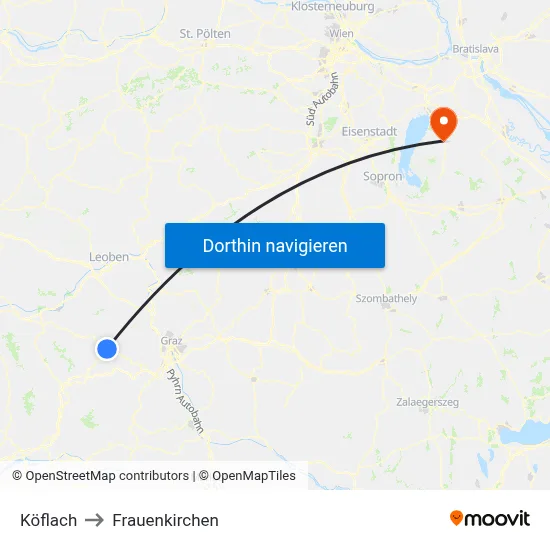 Köflach to Frauenkirchen map