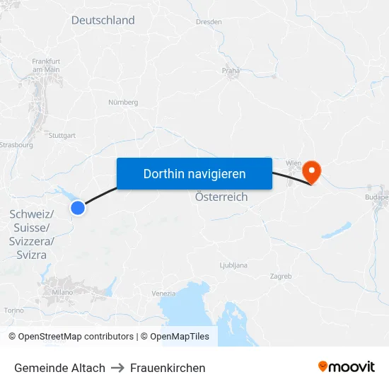 Gemeinde Altach to Frauenkirchen map
