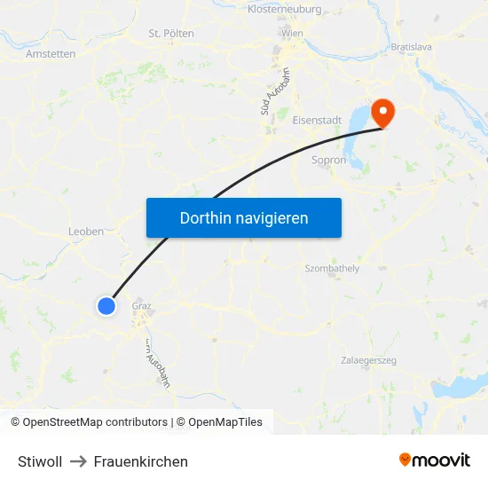 Stiwoll to Frauenkirchen map