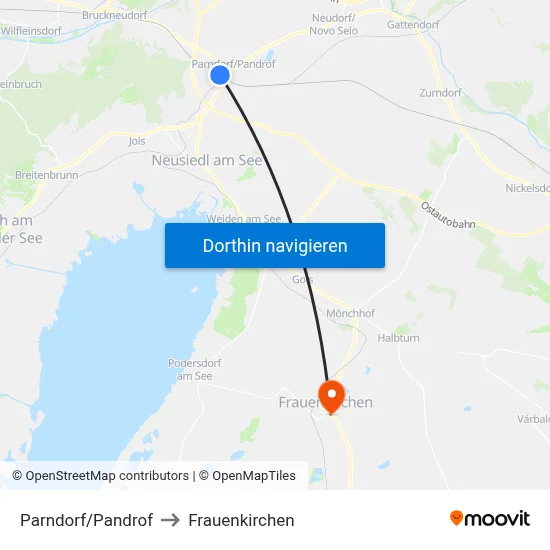 Parndorf/Pandrof to Frauenkirchen map