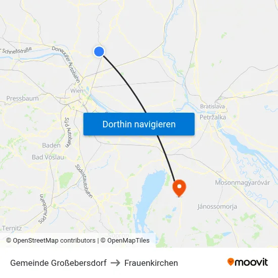 Gemeinde Großebersdorf to Frauenkirchen map