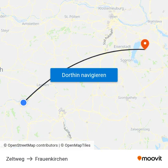Zeltweg to Frauenkirchen map