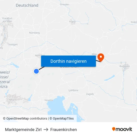 Marktgemeinde Zirl to Frauenkirchen map
