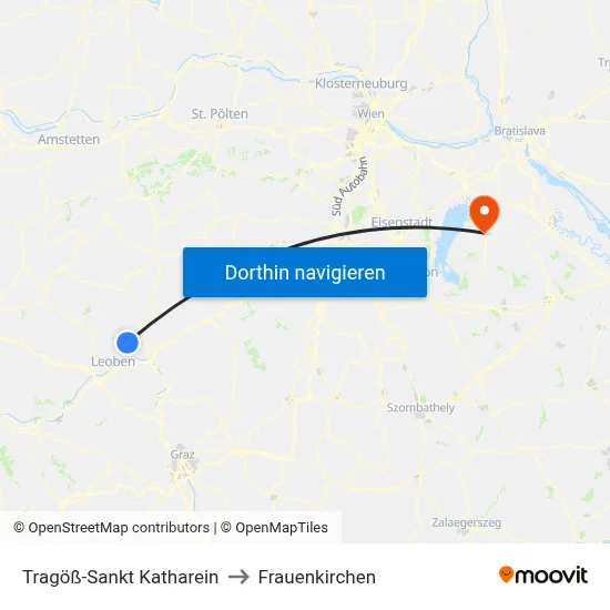 Tragöß-Sankt Katharein to Frauenkirchen map