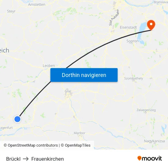 Brückl to Frauenkirchen map