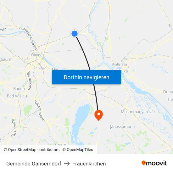 Gemeinde Gänserndorf to Frauenkirchen map