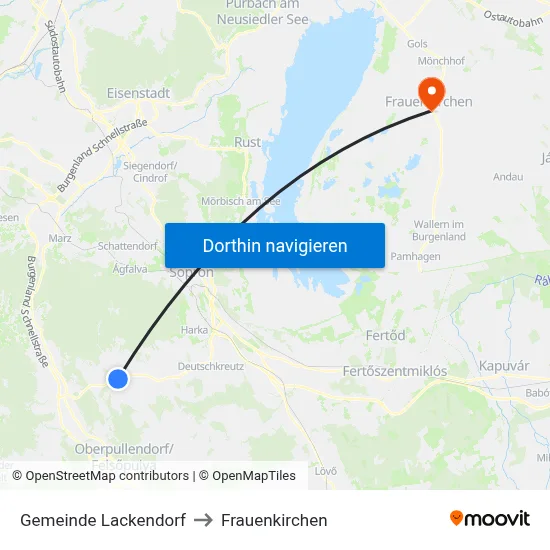 Gemeinde Lackendorf to Frauenkirchen map
