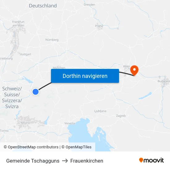 Gemeinde Tschagguns to Frauenkirchen map