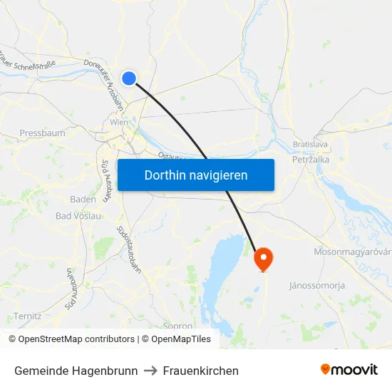 Gemeinde Hagenbrunn to Frauenkirchen map