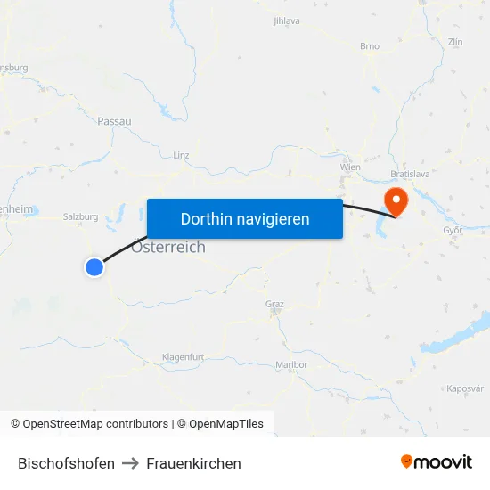 Bischofshofen to Frauenkirchen map