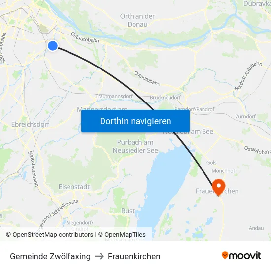 Gemeinde Zwölfaxing to Frauenkirchen map