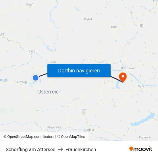 Schörfling am Attersee to Frauenkirchen map