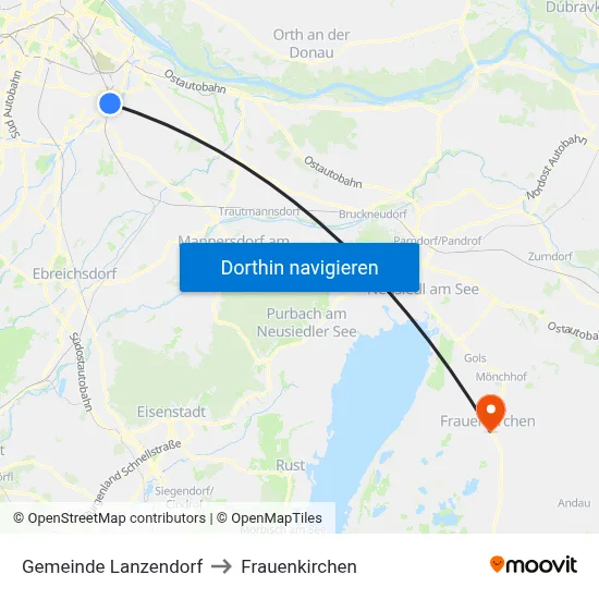 Gemeinde Lanzendorf to Frauenkirchen map