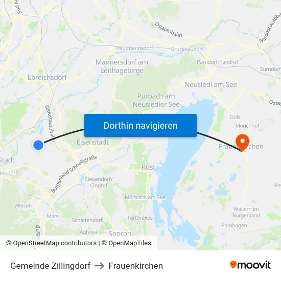 Gemeinde Zillingdorf to Frauenkirchen map