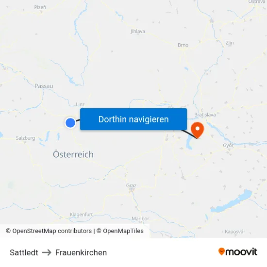 Sattledt to Frauenkirchen map