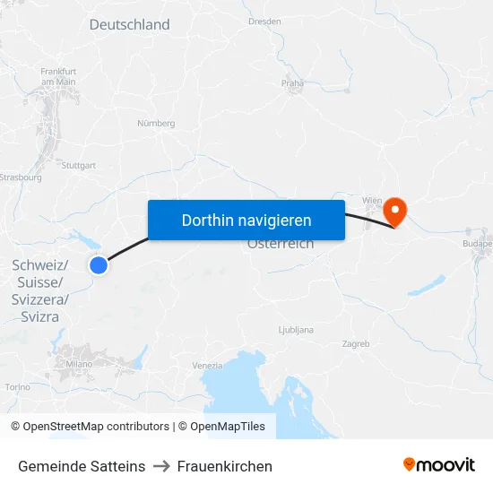Gemeinde Satteins to Frauenkirchen map