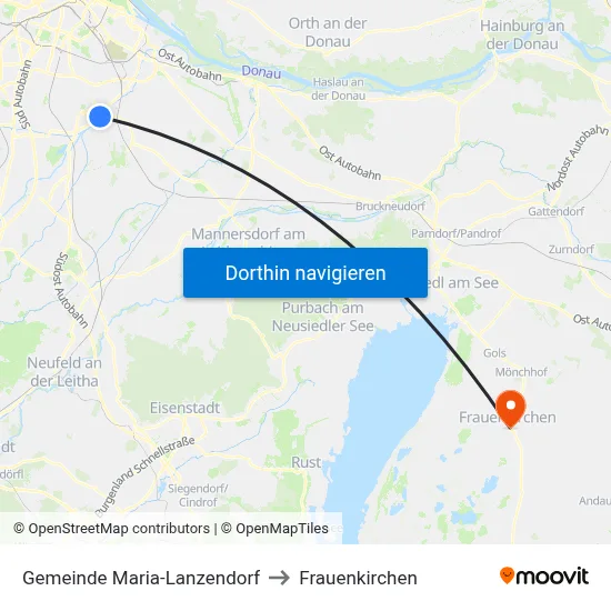Gemeinde Maria-Lanzendorf to Frauenkirchen map