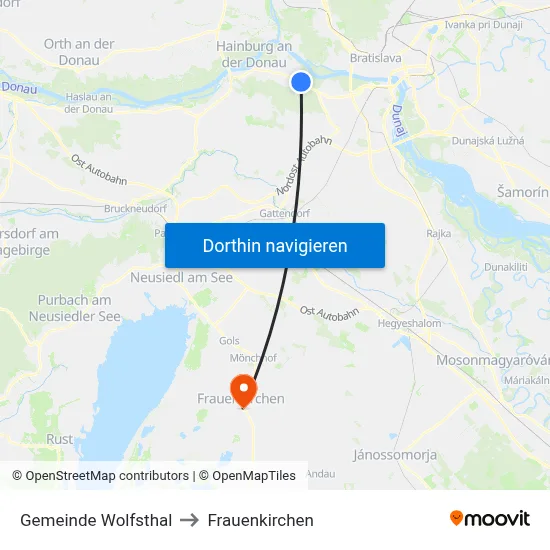 Gemeinde Wolfsthal to Frauenkirchen map