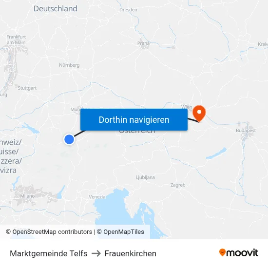 Marktgemeinde Telfs to Frauenkirchen map