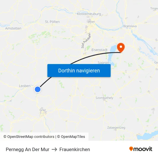 Pernegg An Der Mur to Frauenkirchen map