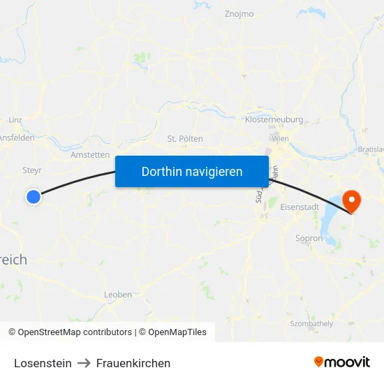 Losenstein to Frauenkirchen map
