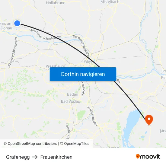 Grafenegg to Frauenkirchen map