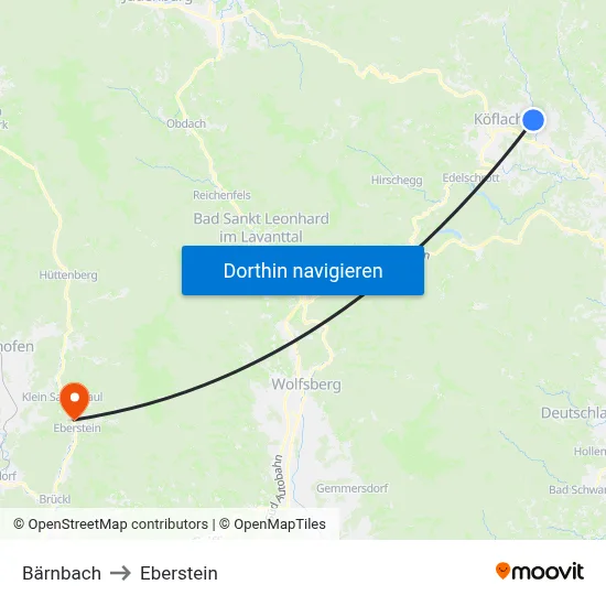 Bärnbach to Eberstein map