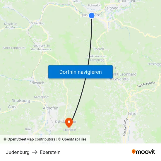 Judenburg to Eberstein map