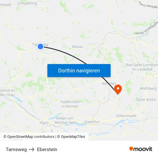 Tamsweg to Eberstein map