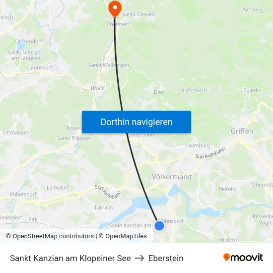 Sankt Kanzian am Klopeiner See to Eberstein map