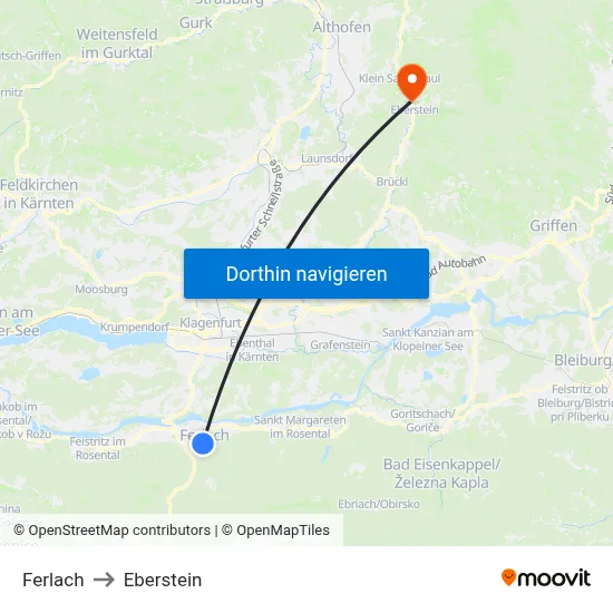 Ferlach to Eberstein map