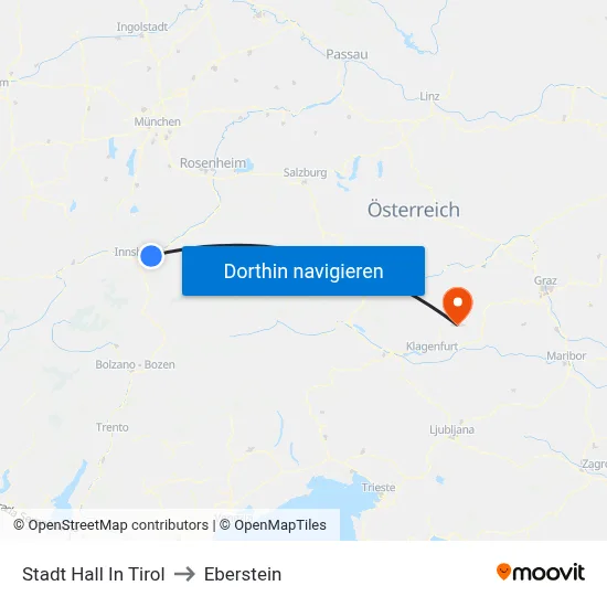 Stadt Hall In Tirol to Eberstein map